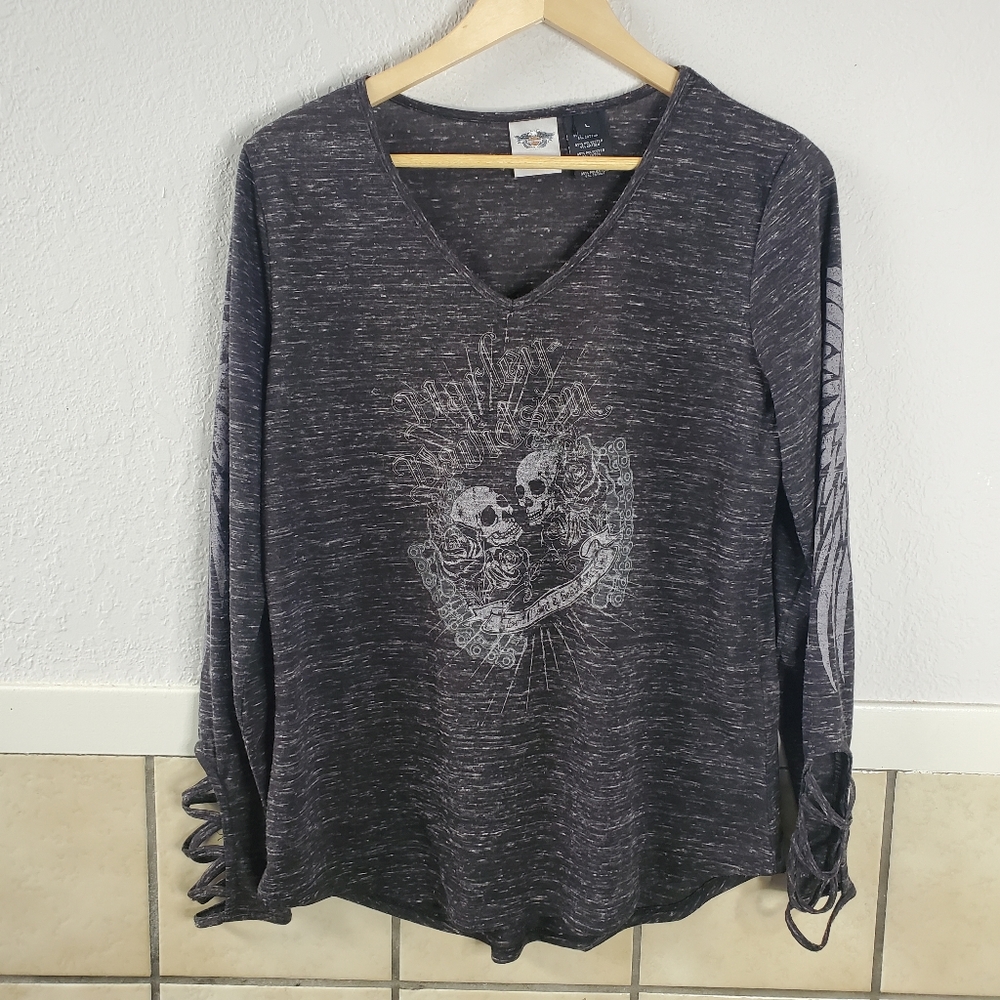 Harley Davidson blue and grey burnout t-shirt EUC